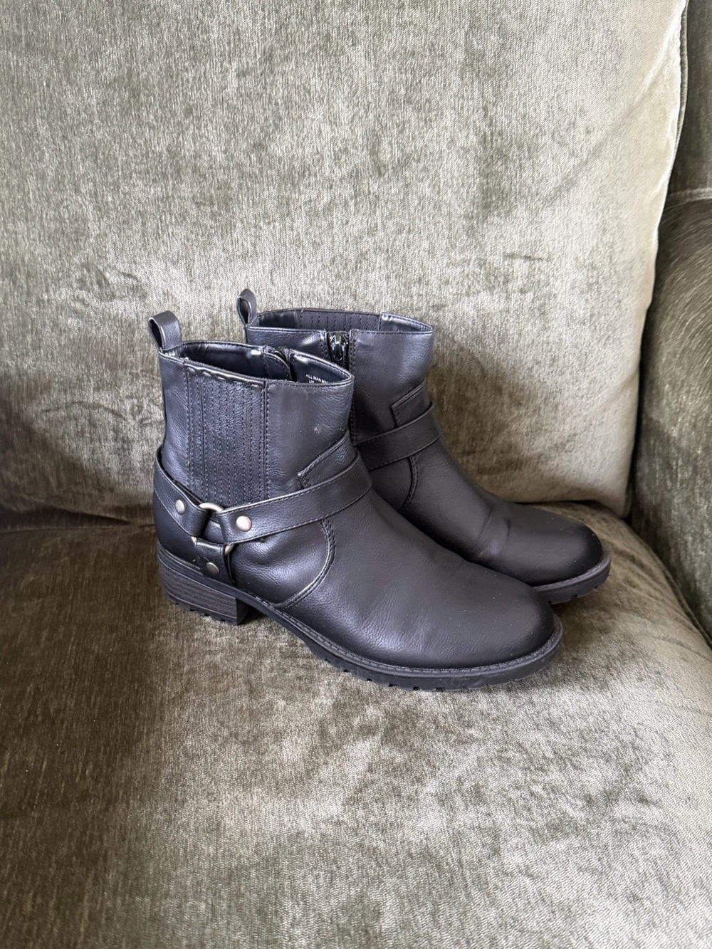 Classic Black Leather Ankle Booties with Harness Detail